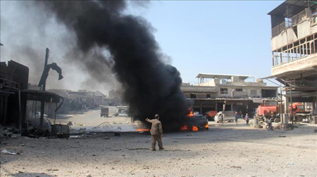 Hiện trường một vụ nổ ở một khu công nghiệp tại Idlib, Syria, ngày 14/8.